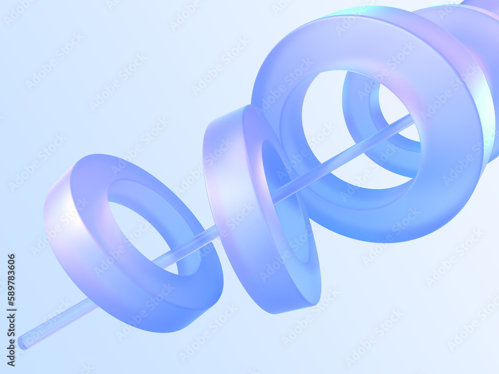 Poster abstract geometric composition with glass morphism effect 3d render. iridescent translucent rings wi