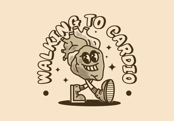 Vintage mascot character design of a human heart with smiling face