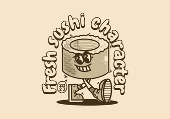 Vintage mascot character design of a norimaki sushi