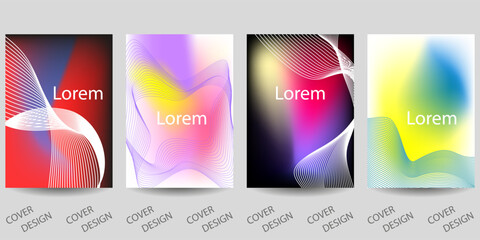 Trendy template for design cover, poster, flyer. Layout set for sales, presentations. Colorful background in vibrant gradient colors with wavy white mesh. Vector.