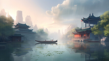 Fototapeta premium Anime style abstract background, generative ai