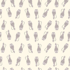 Old wooden jugs. Hand-drawn vector illustration on light background. Design for poster, wallpaper. Doodle style.