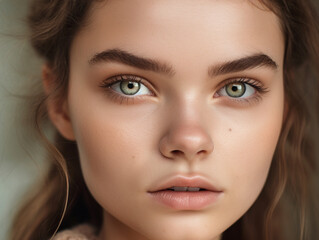 Fototapeta premium A Beautiful Young Woman with Minimal Makeup | Generative AI