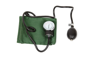 Medical sphygmomanometer on a white background. Mechanical blood pressure meter medical equipment
