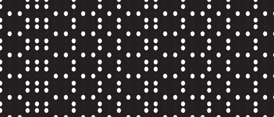 White polka dot pattern on black background. Straight dot pattern for backdrop and wallpaper template. Simple classic polka dot lines with repeat stripes texture. Polka background, vector illustration