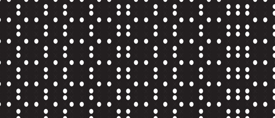 White polka dot pattern on black background. Straight dot pattern for backdrop and wallpaper template. Simple classic polka dot lines with repeat stripes texture. Polka background, vector illustration