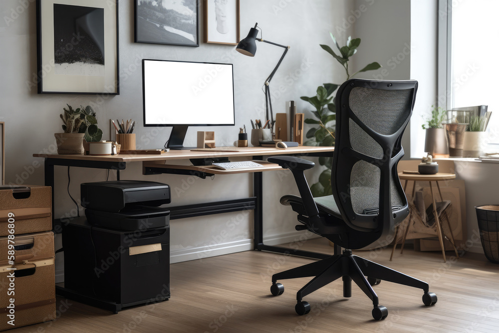Aufkleber computer monitor with blank space for a photo or picture. professional setup with monitor and ergono