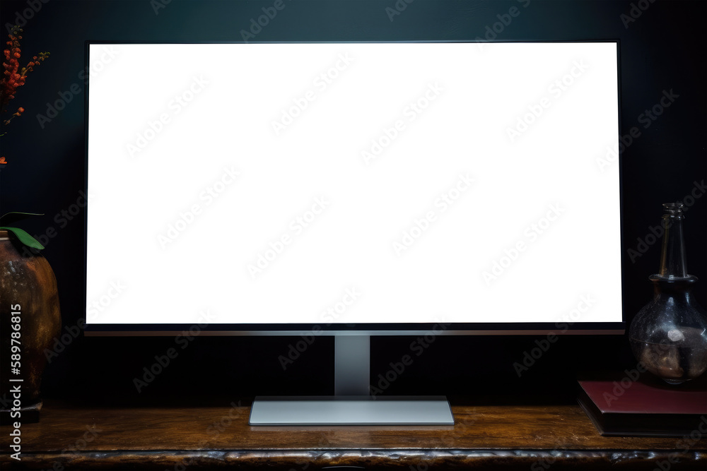 Poster computer monitor with blank space for a photo or picture. monitor displaying digital art piece as th