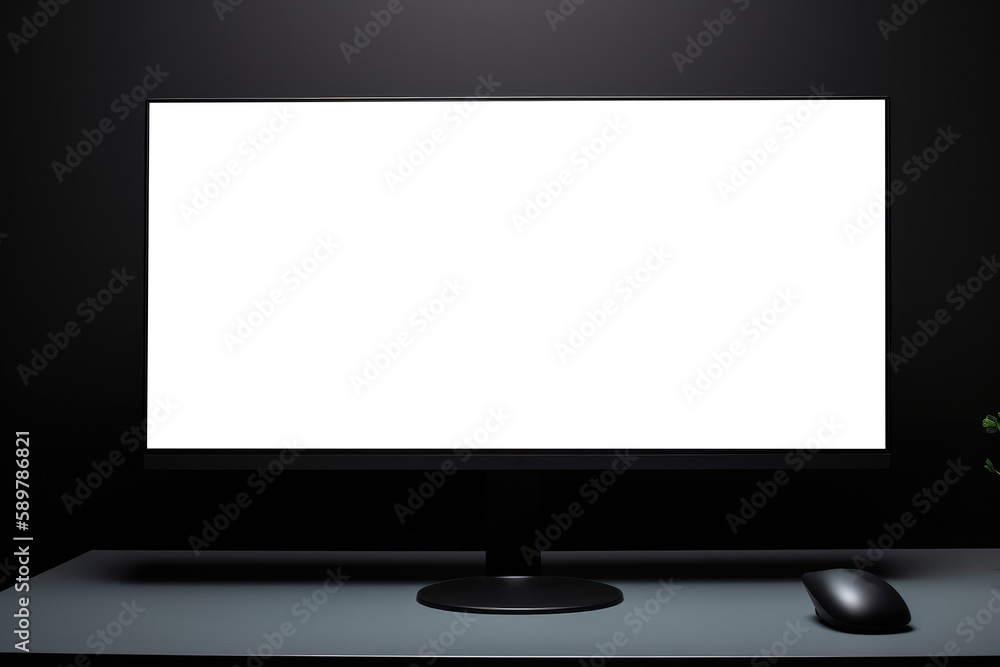 Poster computer monitor with blank space for a photo or picture. sleek black monitor with minimalist deskto