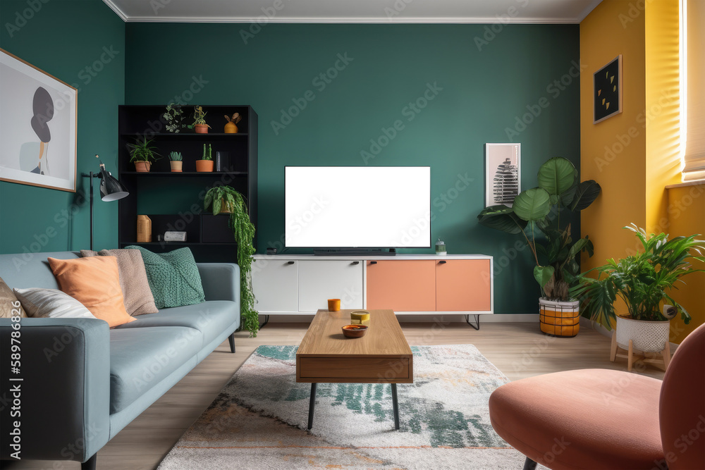 Poster tv frame with an empty space for a photo or picture.. isolated transparent, png. generative ai