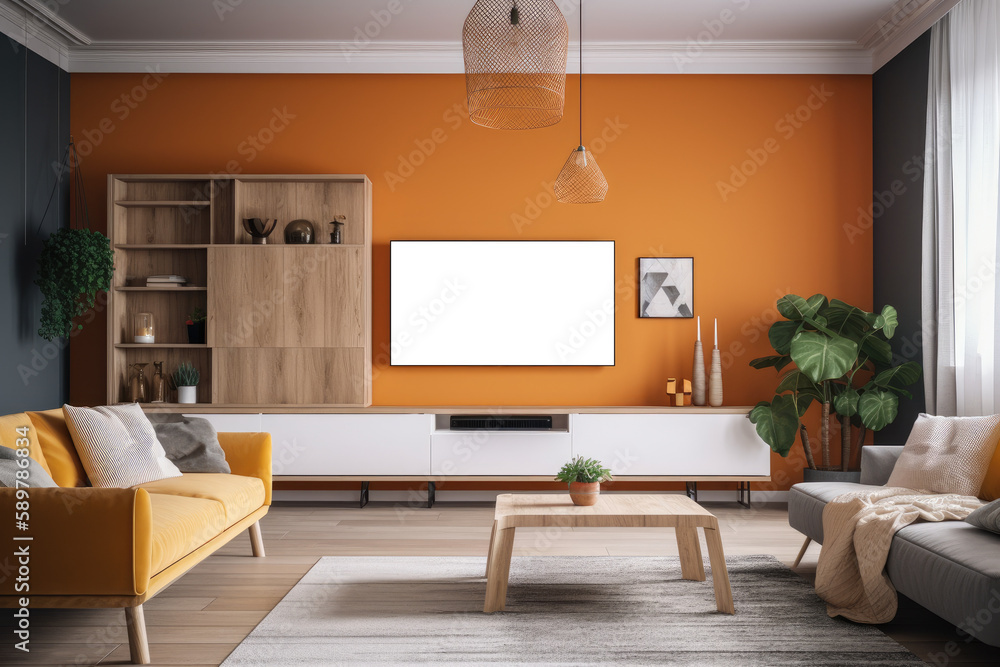Poster tv frame with an empty space for a photo or picture.. isolated transparent, png. generative ai