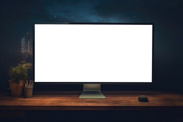 Fototapeta premium Computer Monitor With Blank Space For A Photo Or Picture. Monitor With Cityscape As The Desktop Background. Isolated Transparent, Png. Generative AI