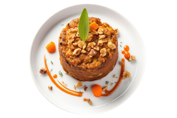 Carrot Cake Vegetarian Dessert On White Background, Top View. Isolated Transparent, Png. Generative AI