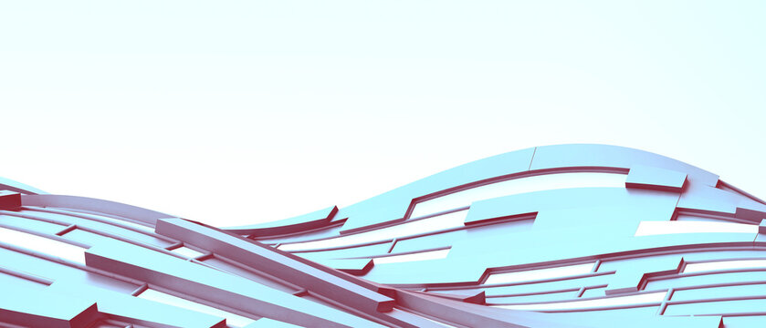 3D Futuristic digital wave technology background. Metaverse and digital waves with future architectural concepts and sustainable design on Blue. copy space, banner, software, website -3d Rendering