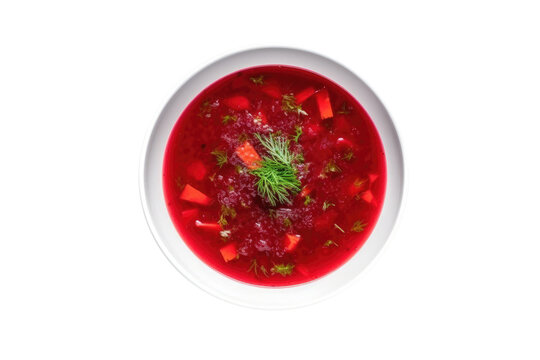 Borscht Beetroot Soup Dish On White Background, Top View. Isolated Transparent, Png. Generative AI