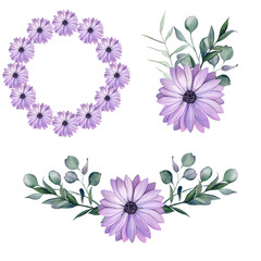 Frame for your design. Watercolor flowers. A set of beautiful elements for decorating wedding invitations