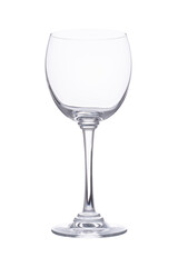 Wine glass isolated on white background. Transparent glass goblet.