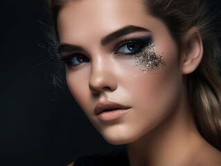 A Woman with Bold Glitter Eye Makeup | Generative AI