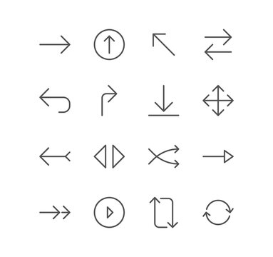 Set of arrow and navigation icons, size, scale, decrease, edit, resize, line, view, reduce and linear variety symbols.
