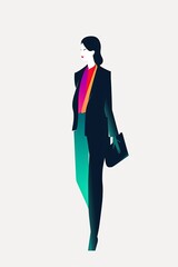 Abstract portrait of business woman holding suitcase. Vector illustration
