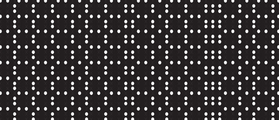 White polka dot pattern on black background. Straight dot pattern for backdrop and wallpaper template. Simple classic polka dot lines with repeat stripes texture. Polka background, vector illustration