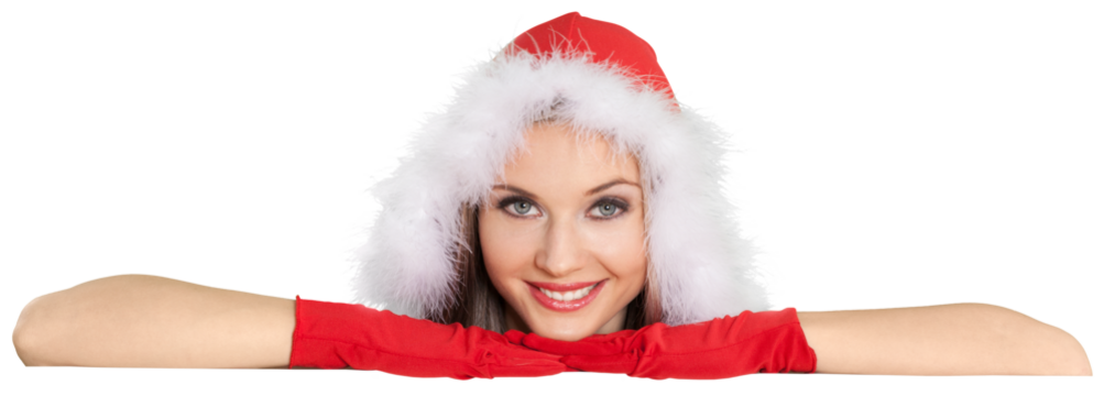 Christmas Girl Peeking from Behind Invisible Wall - Isolated - Powered by Adobe