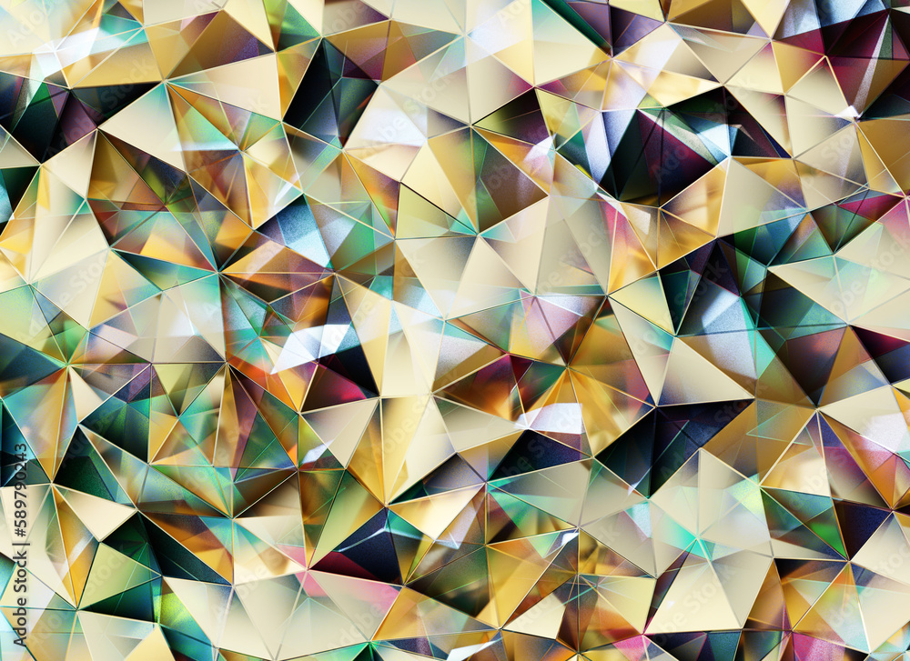 Poster luxury abstract realistic crystals texture with prism spectrum caustic reflection close up backgroun