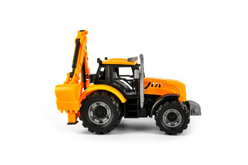 Tractor. Excavator. Grader. Children's toy. Children's toy on a white background.