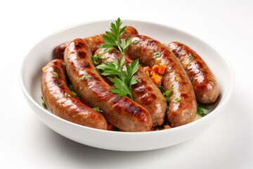 Kovbasa Sausage Dish On White Background. Ukrainian National Food. Generative AI