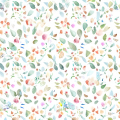 watercolor pattern with leaves on a white background