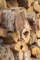 A lot of wooden logs for home heating as a texture, pattern, background
