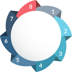 Circle infographic template with eight steps or options, process chart
