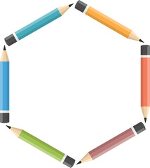 Education Infographics with six pencils arranged in a circle with text and icons