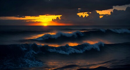 Naklejka premium sunset in the beach, generative ai