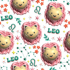 Leo  Cute 3D illustration Zodiac signs seamless pattern  , Zodiac icons astrological pattern Horoscope symbols