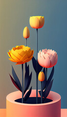 Paper sculpture flower bouquet abstract background