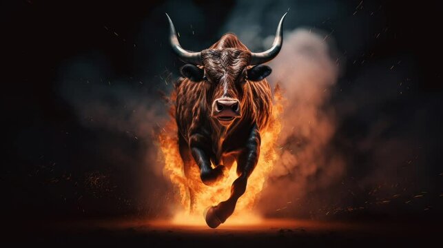 Bull running on fire. Business bull market concept. Ai generated