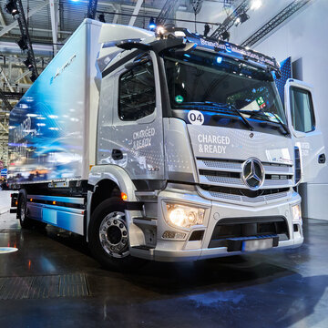Hannover, Germany, September 24, 2022: Mercedes-Benz truck with electric drive that runs without harmful emissions of climate gases
