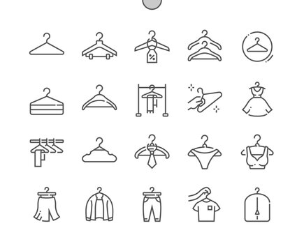 Clothes hanger. Discount, retail, store, shop. Wardrobe. Fashion. Pixel Perfect Vector Thin Line Icons. Simple Minimal Pictogram