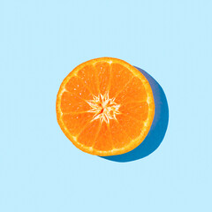 Citrus fruit half top view in hard light with shadow on turquoise blue background