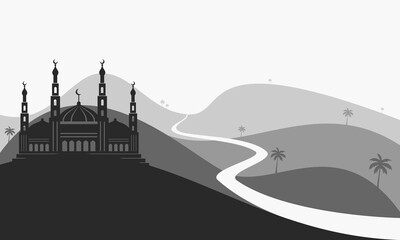 Fototapeta na wymiar Mosque and the road in the desert vector design