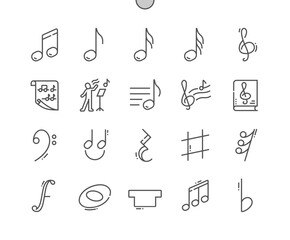 Fototapeta premium Music note. Song, melody or tune. Treble clef, sixteenth note and other. Semibreve. Pixel Perfect Vector Thin Line Icons. Simple Minimal Pictogram
