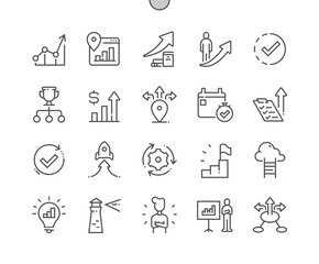 Fototapeta premium Progress. Visionary and mentorship. Time management. Progress tracking. Business success. Pixel Perfect Vector Thin Line Icons. Simple Minimal Pictogram