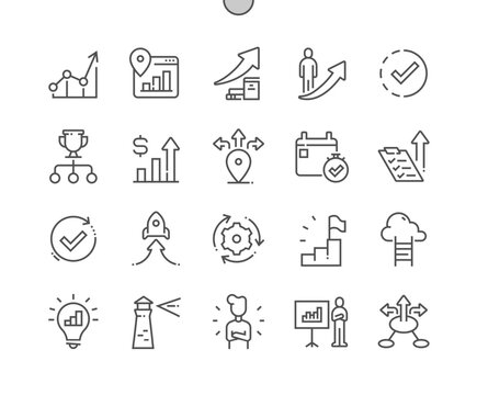 Progress. Visionary and mentorship. Time management. Progress tracking. Business success. Pixel Perfect Vector Thin Line Icons. Simple Minimal Pictogram