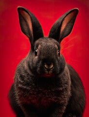 Fototapeta na wymiar A portrait of a Black rabbit in red background
