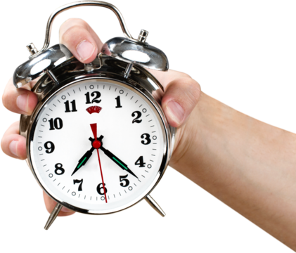 Man holding alarm clock in hand