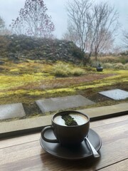 A cup of tea in rainy day