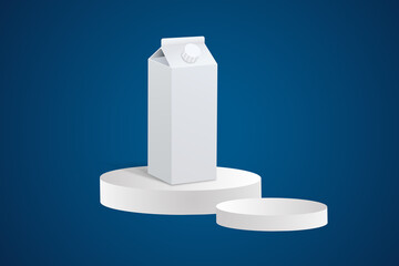 3D render vertical milk box wit podium on isolate background