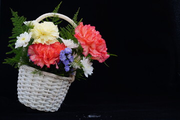 Multi-colored flowers in white pots