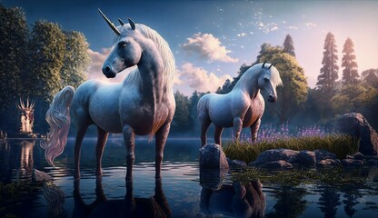 sunset with unicorns